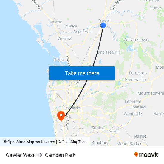 Gawler West to Camden Park map