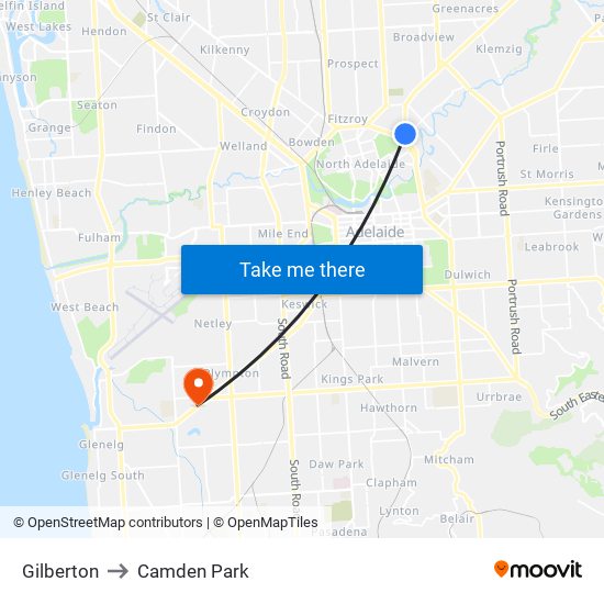 Gilberton to Camden Park map