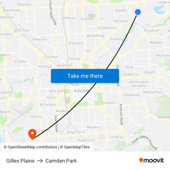 Gilles Plains to Camden Park map