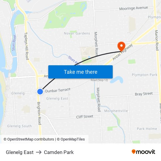 Glenelg East to Camden Park map