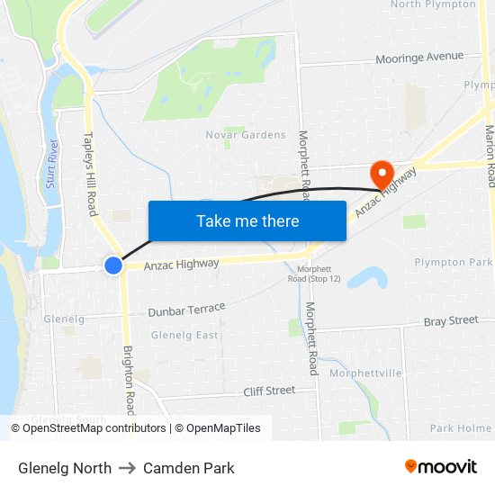 Glenelg North to Camden Park map