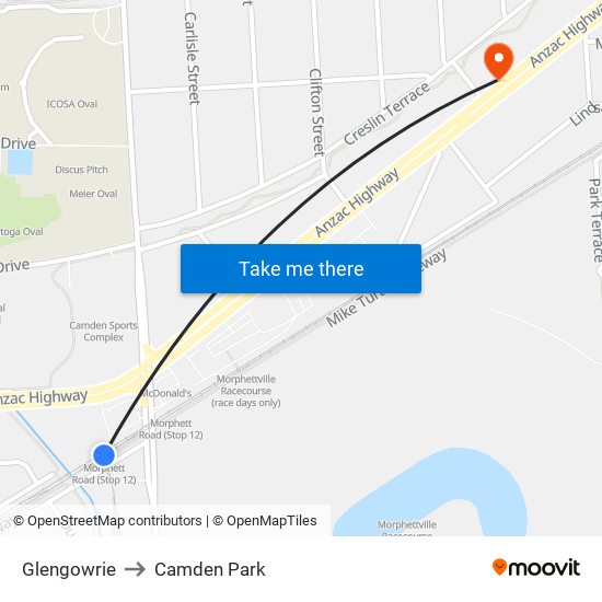 Glengowrie to Camden Park map