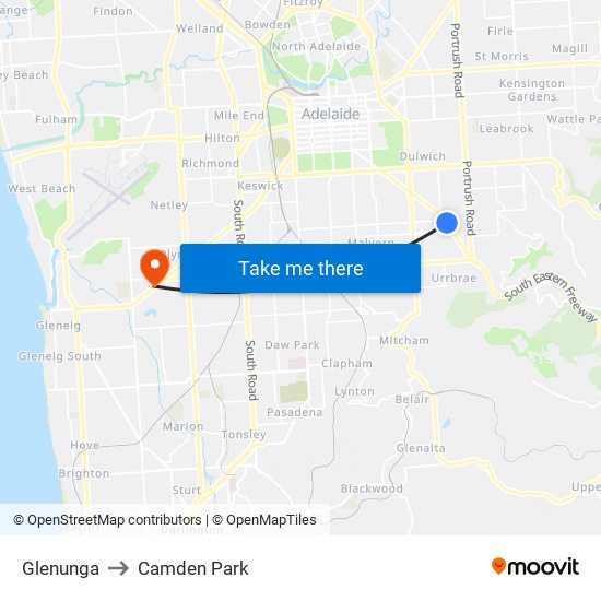 Glenunga to Camden Park map