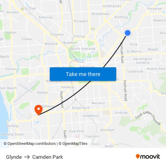 Glynde to Camden Park map