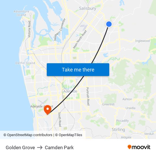 Golden Grove to Camden Park map