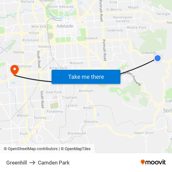 Greenhill to Camden Park map