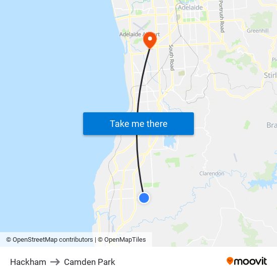 Hackham to Camden Park map