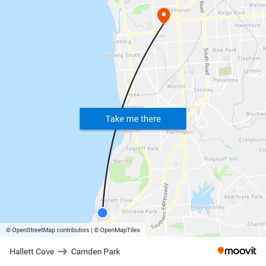 Hallett Cove to Camden Park map