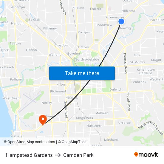 Hampstead Gardens to Camden Park map