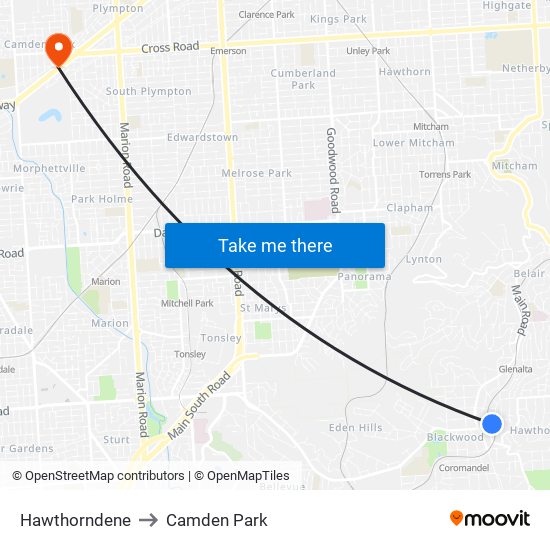 Hawthorndene to Camden Park map