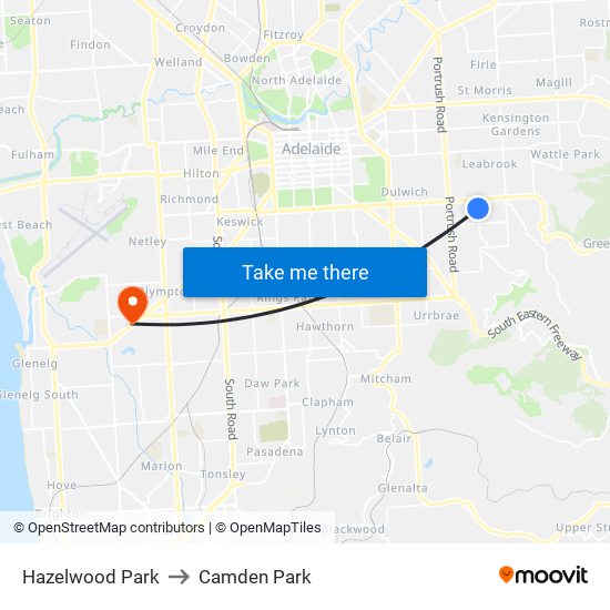 Hazelwood Park to Camden Park map