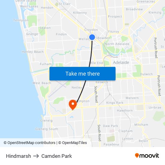 Hindmarsh to Camden Park map