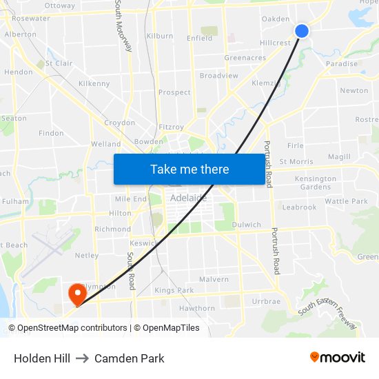 Holden Hill to Camden Park map