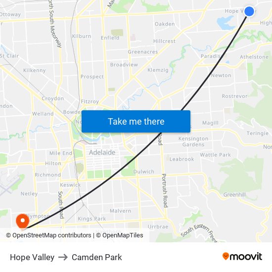 Hope Valley to Camden Park map