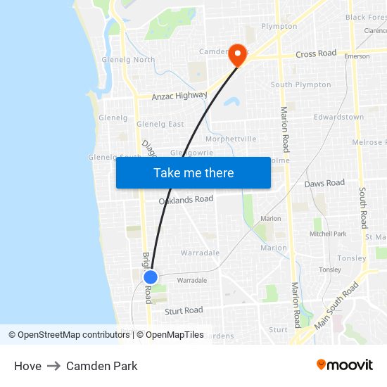 Hove to Camden Park map