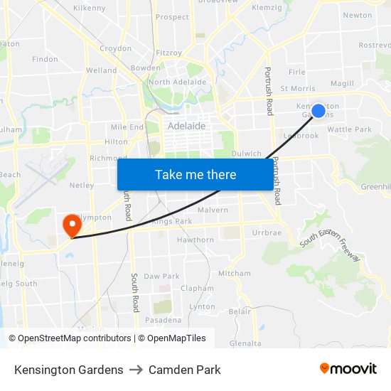 Kensington Gardens to Camden Park map