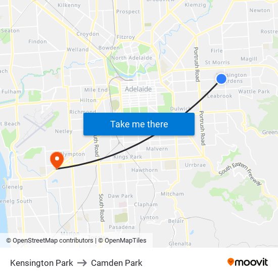 Kensington Park to Camden Park map