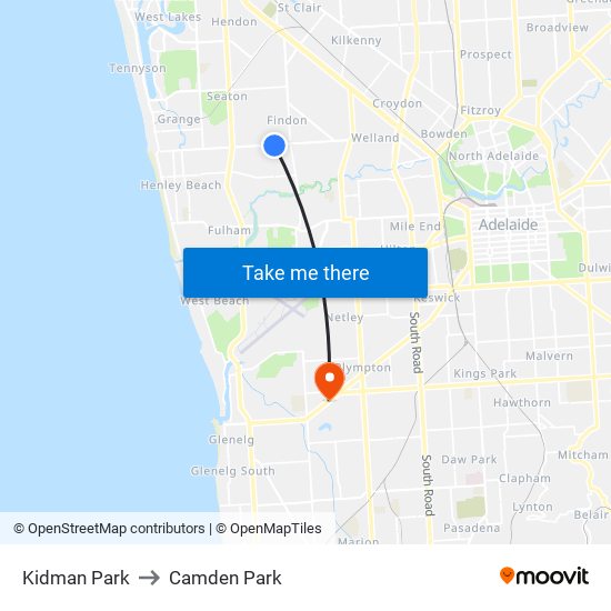 Kidman Park to Camden Park map