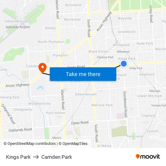 Kings Park to Camden Park map