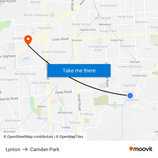 Lynton to Camden Park map