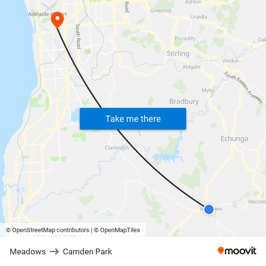 Meadows to Camden Park map