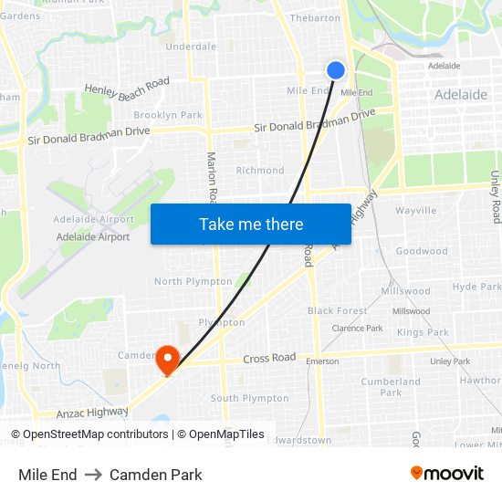 Mile End to Camden Park map