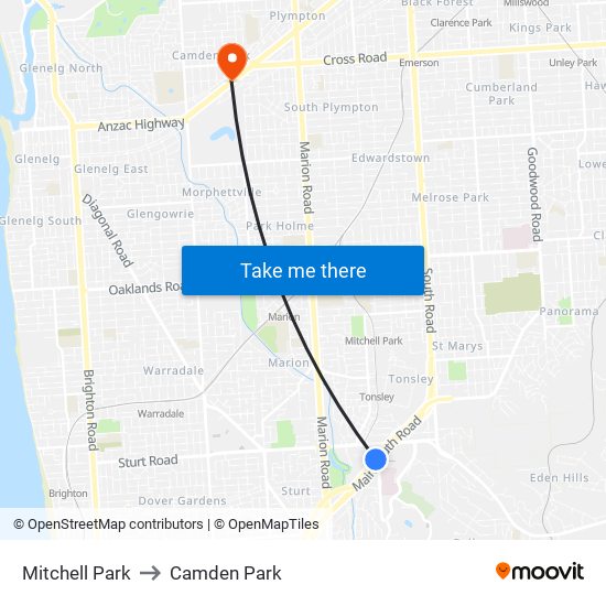 Mitchell Park to Camden Park map