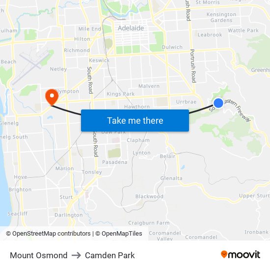 Mount Osmond to Camden Park map