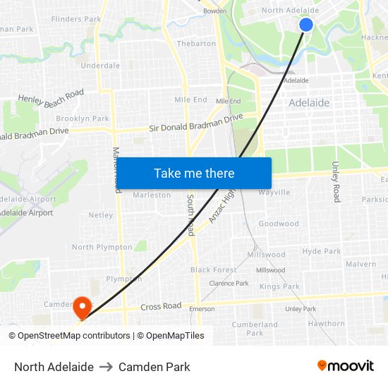 North Adelaide to Camden Park map