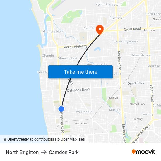 North Brighton to Camden Park map