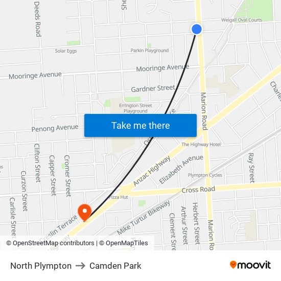 North Plympton to Camden Park map
