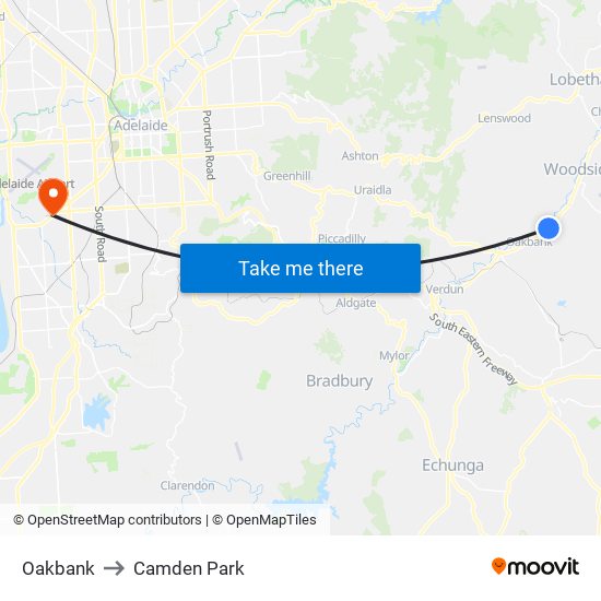 Oakbank to Camden Park map