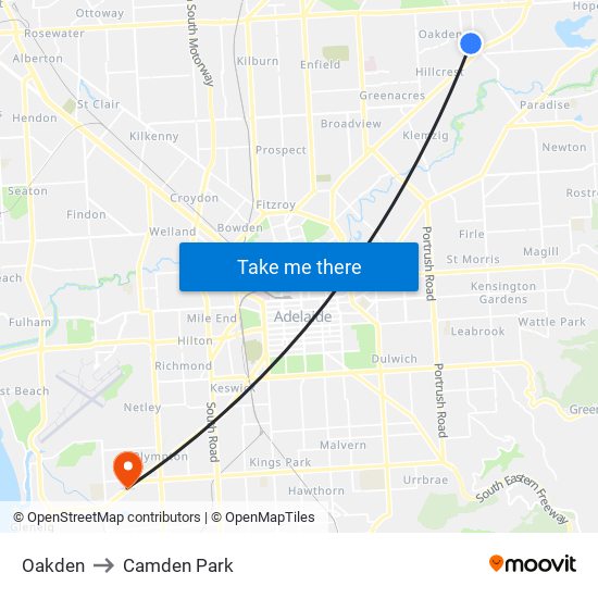 Oakden to Camden Park map