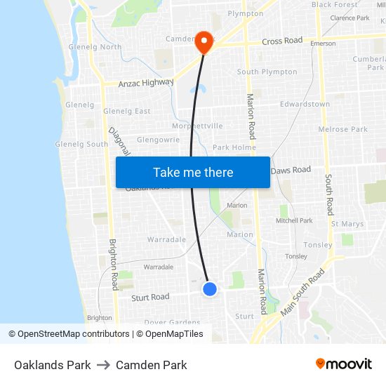 Oaklands Park to Camden Park map
