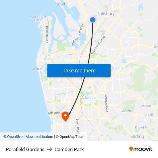 Parafield Gardens to Camden Park map