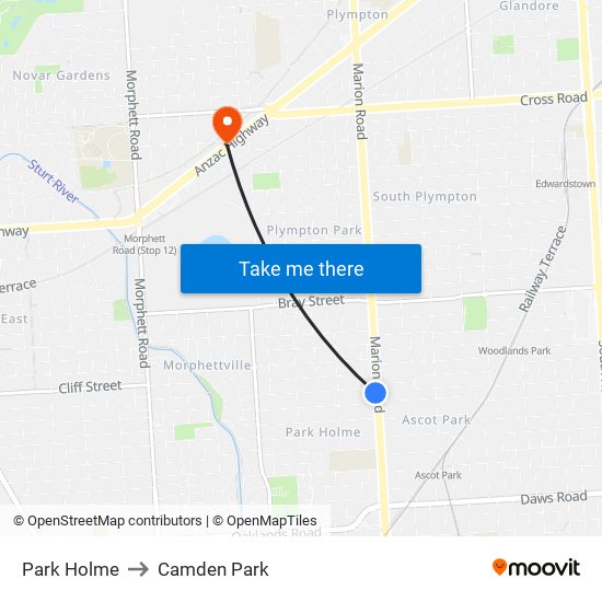 Park Holme to Camden Park map