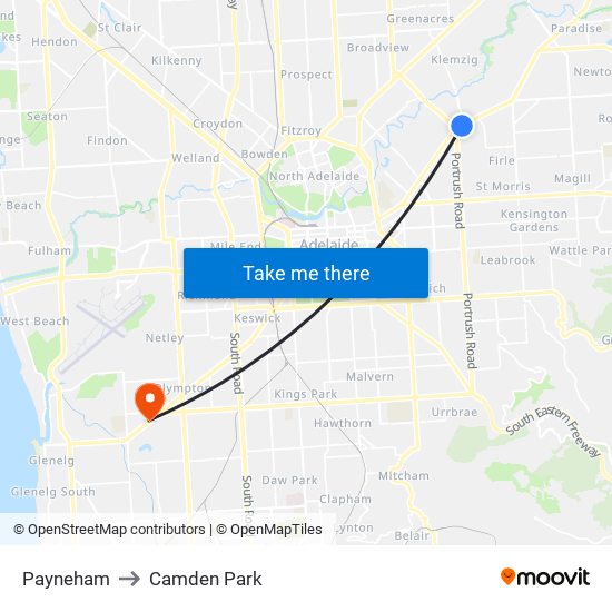 Payneham to Camden Park map