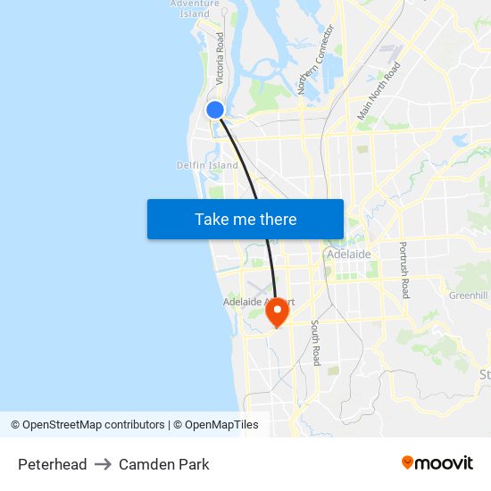 Peterhead to Camden Park map