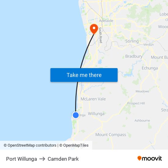 Port Willunga to Camden Park map