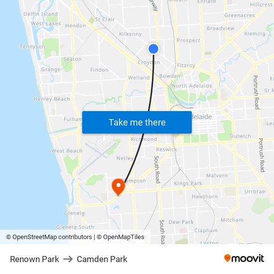 Renown Park to Camden Park map