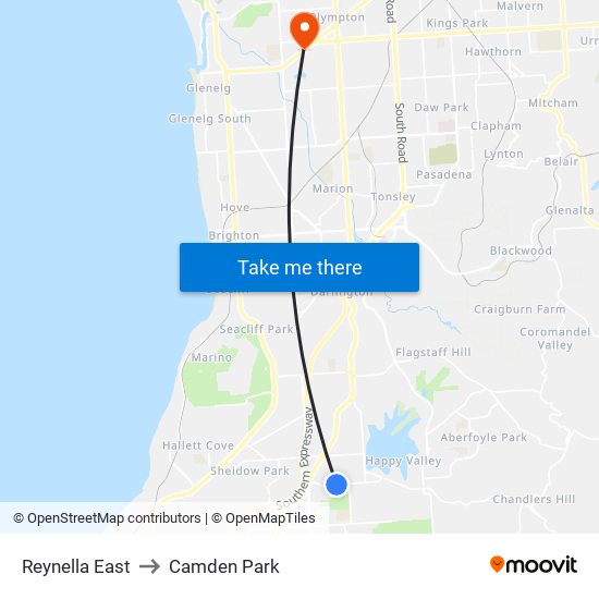 Reynella East to Camden Park map