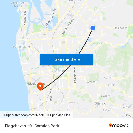 Ridgehaven to Camden Park map