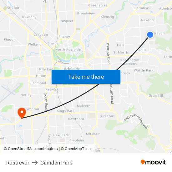 Rostrevor to Camden Park map