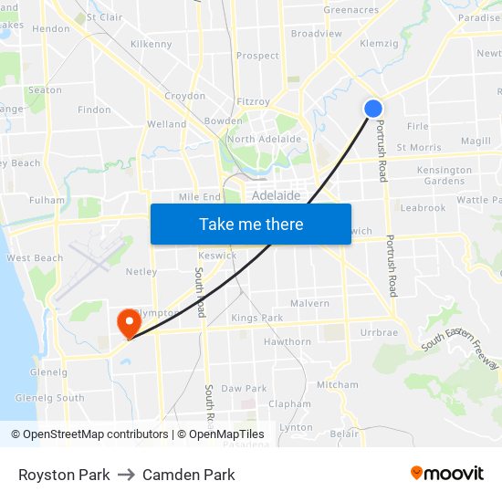 Royston Park to Camden Park map