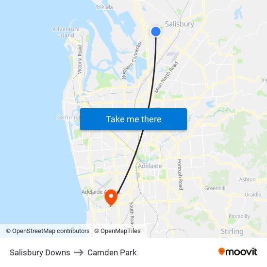 Salisbury Downs to Camden Park map