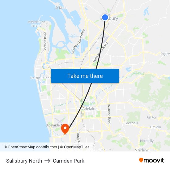 Salisbury North to Camden Park map