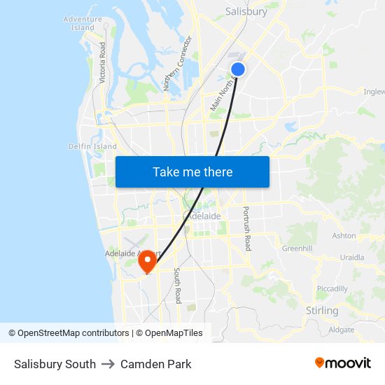 Salisbury South to Camden Park map