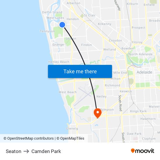 Seaton to Camden Park map