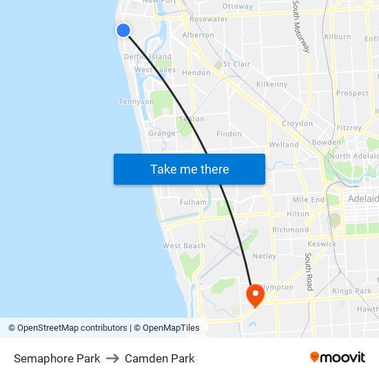 Semaphore Park to Camden Park map