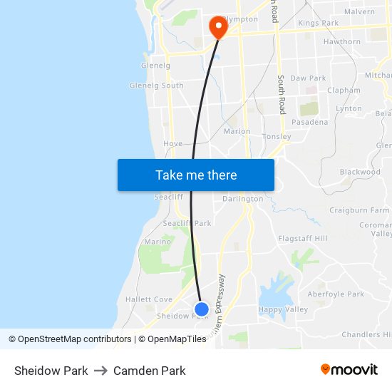 Sheidow Park to Camden Park map